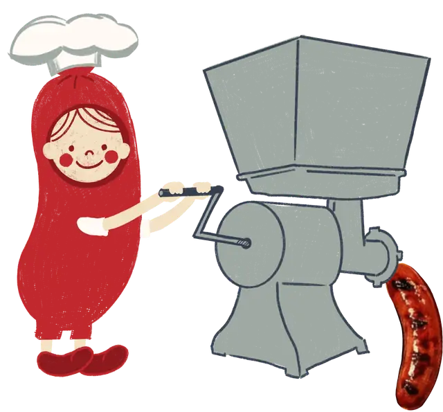 Wendell cranking the sausage grinder
