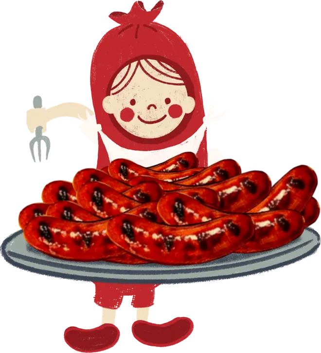 Wendell eating the sausage chain